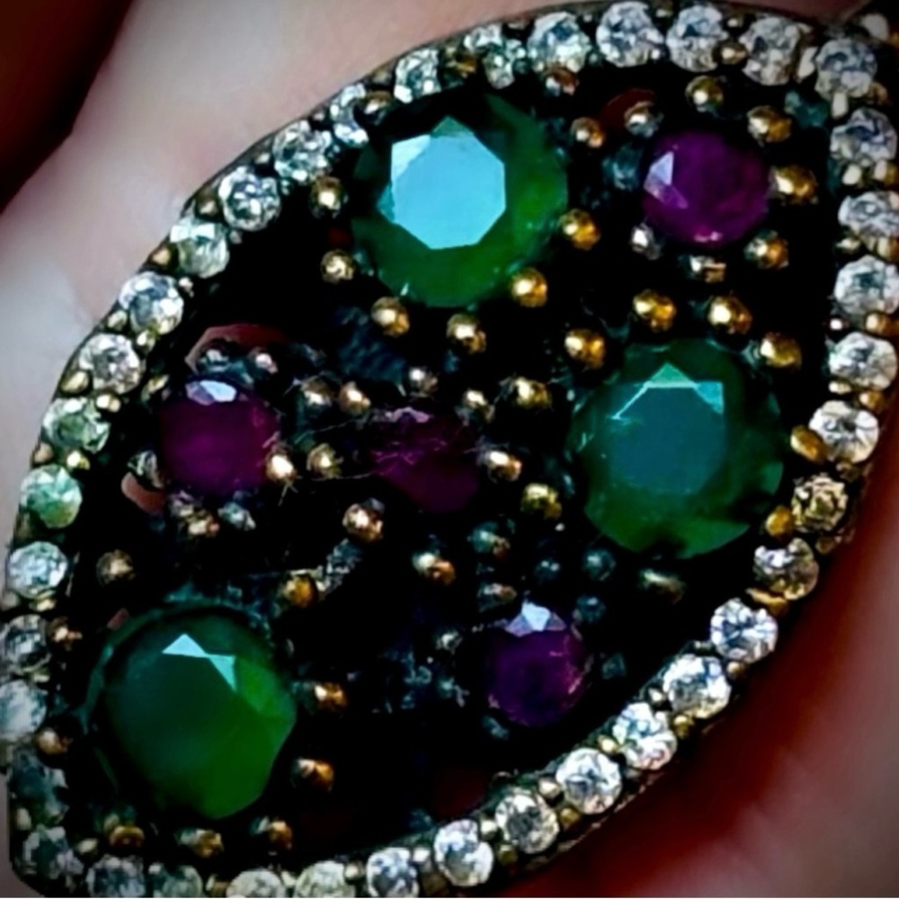 Emerald Ruby Gem Fine Art Post Single Earring Sol… - image 6